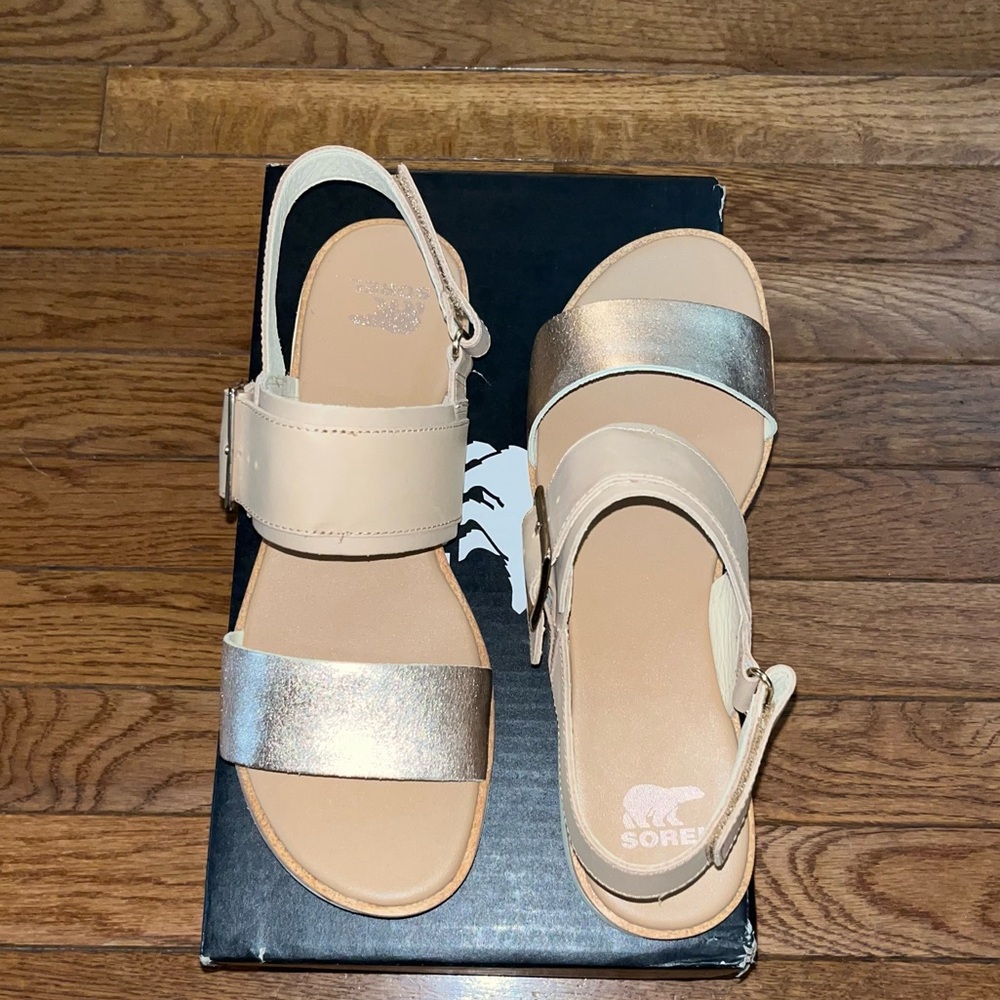 Sorel Ella III Slingback Leather Sandals Honest Beige & Honey White Women’s 9 - Picture 7 of 10